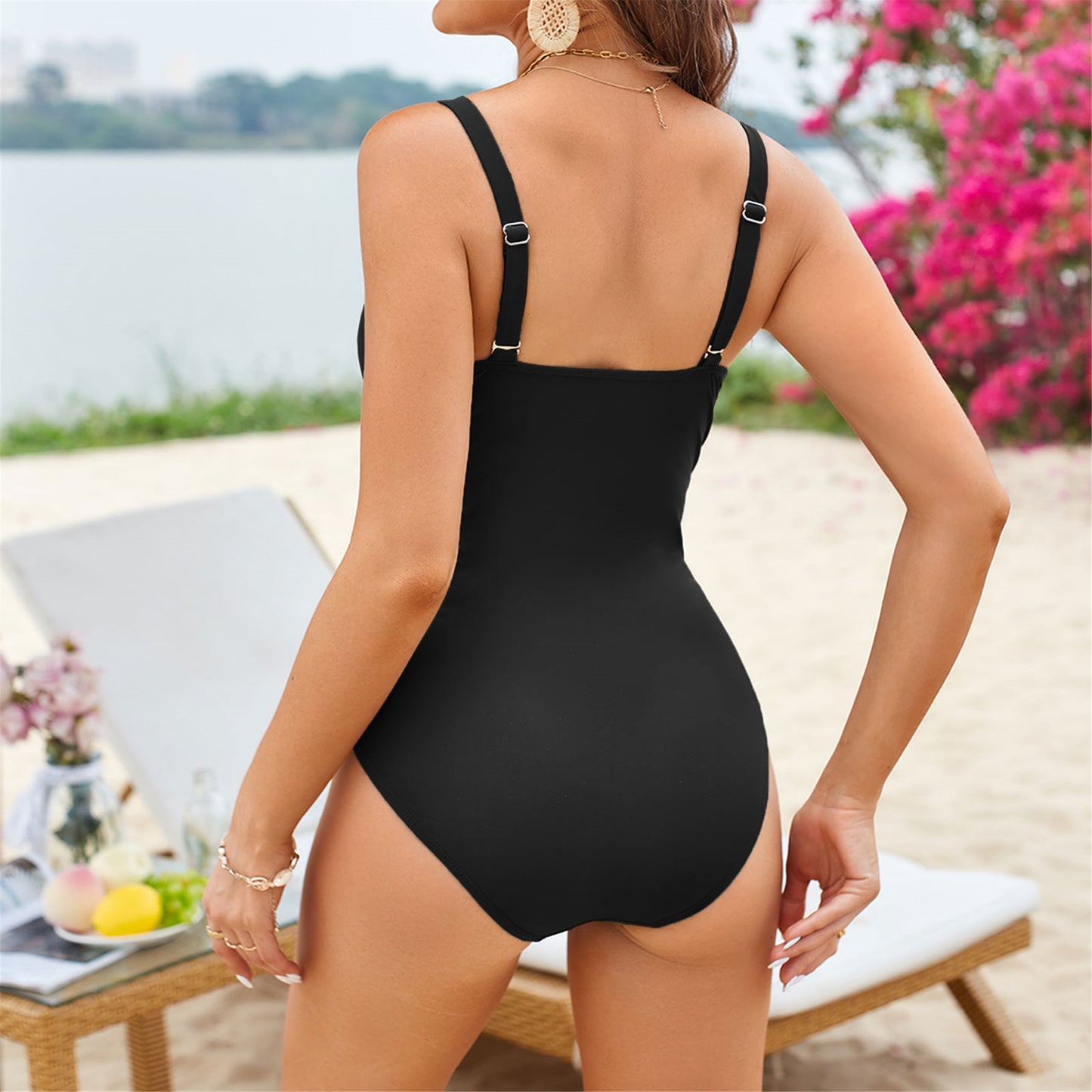 AICARE Women's One Piece Swimsuits Costume Tummy Control Ruffle V-Neck Push Up Monokinis Swimming Swimsuits for Women