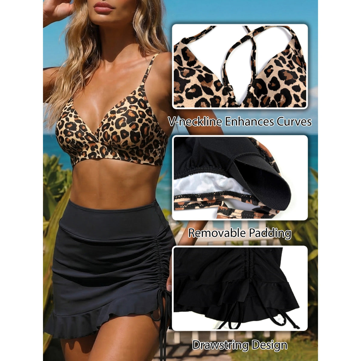 AICARE Women's Bikini Swimsuit Set Sexy V Neck Swimwear High Waist Color Block Two Piece Drawstring Bathing Suits