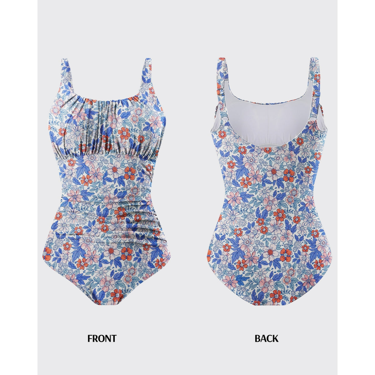 AICARE Women's One Piece Swimsuit Ruched Tummy Control Square Neck Bathing Suits