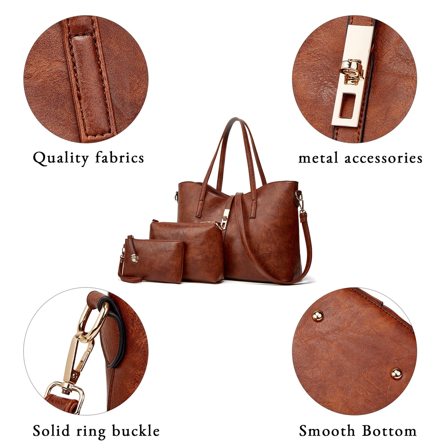 AICARE Women's 3-Piece Handbag Set, Satchel Shoulder Tote Bag with Wallet Purse