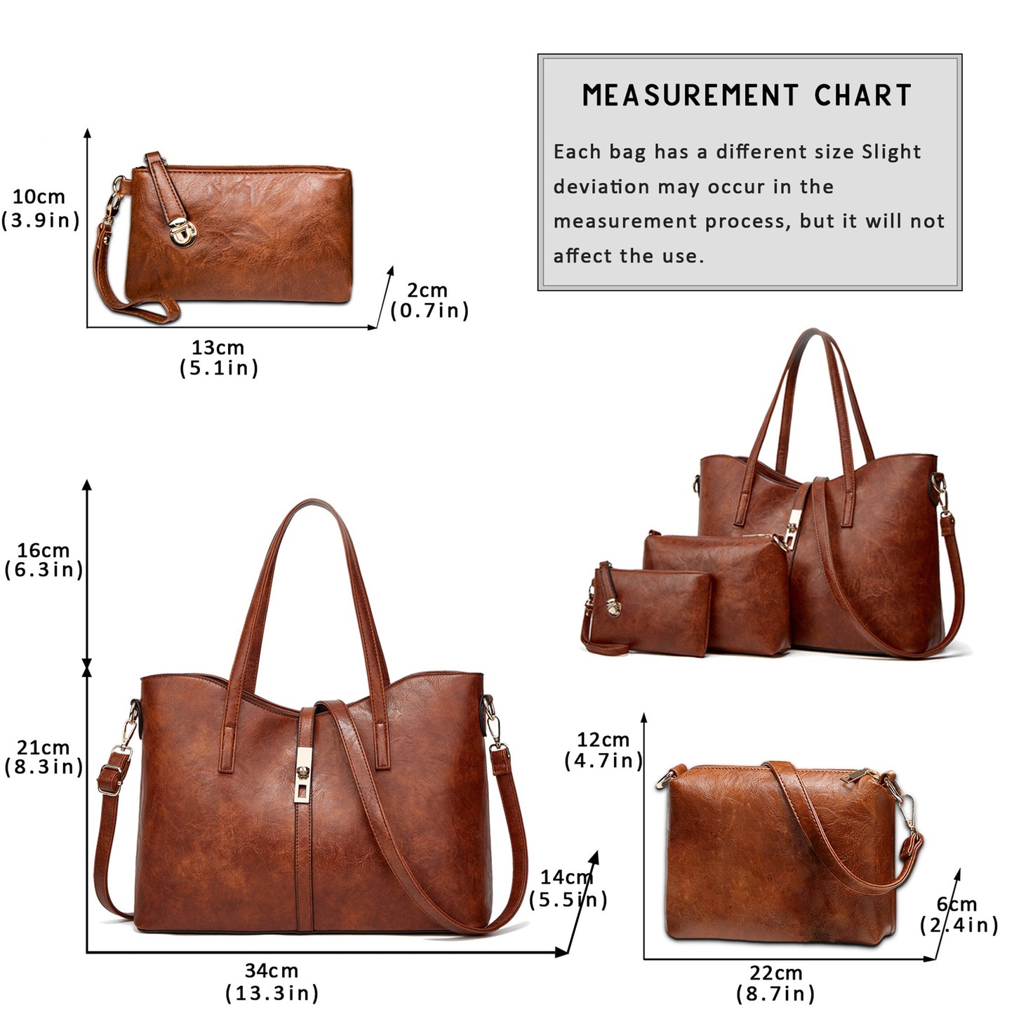 AICARE Women's 3-Piece Handbag Set, Satchel Shoulder Tote Bag with Wallet Purse