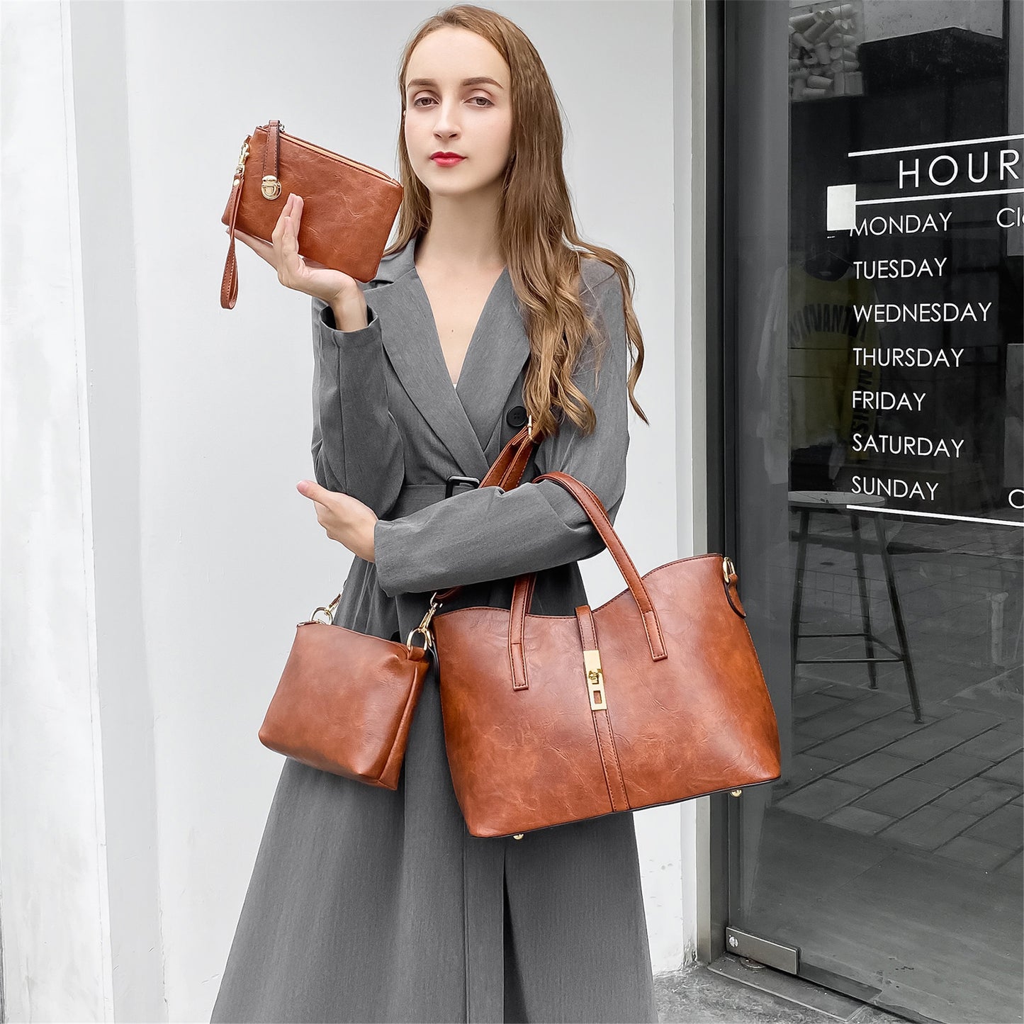AICARE Women's 3-Piece Handbag Set, Satchel Shoulder Tote Bag with Wallet Purse