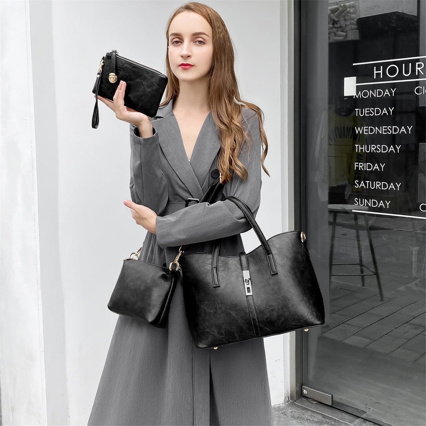 AICARE Women's 3-Piece Handbag Set, Satchel Shoulder Tote Bag with Wallet Purse