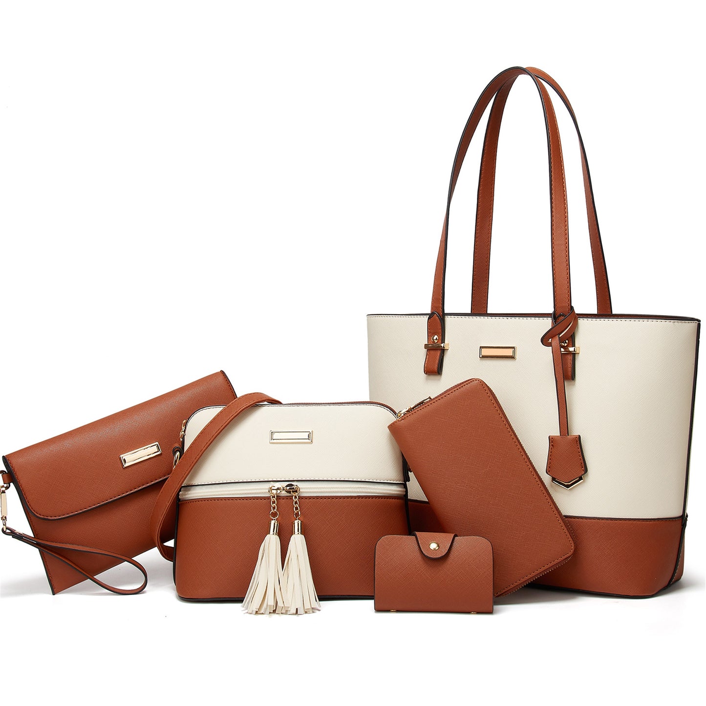 AICARE Purses for Women, 5 Piece Handbag Set with Satchel Tote Shoulder Bag and Wallet