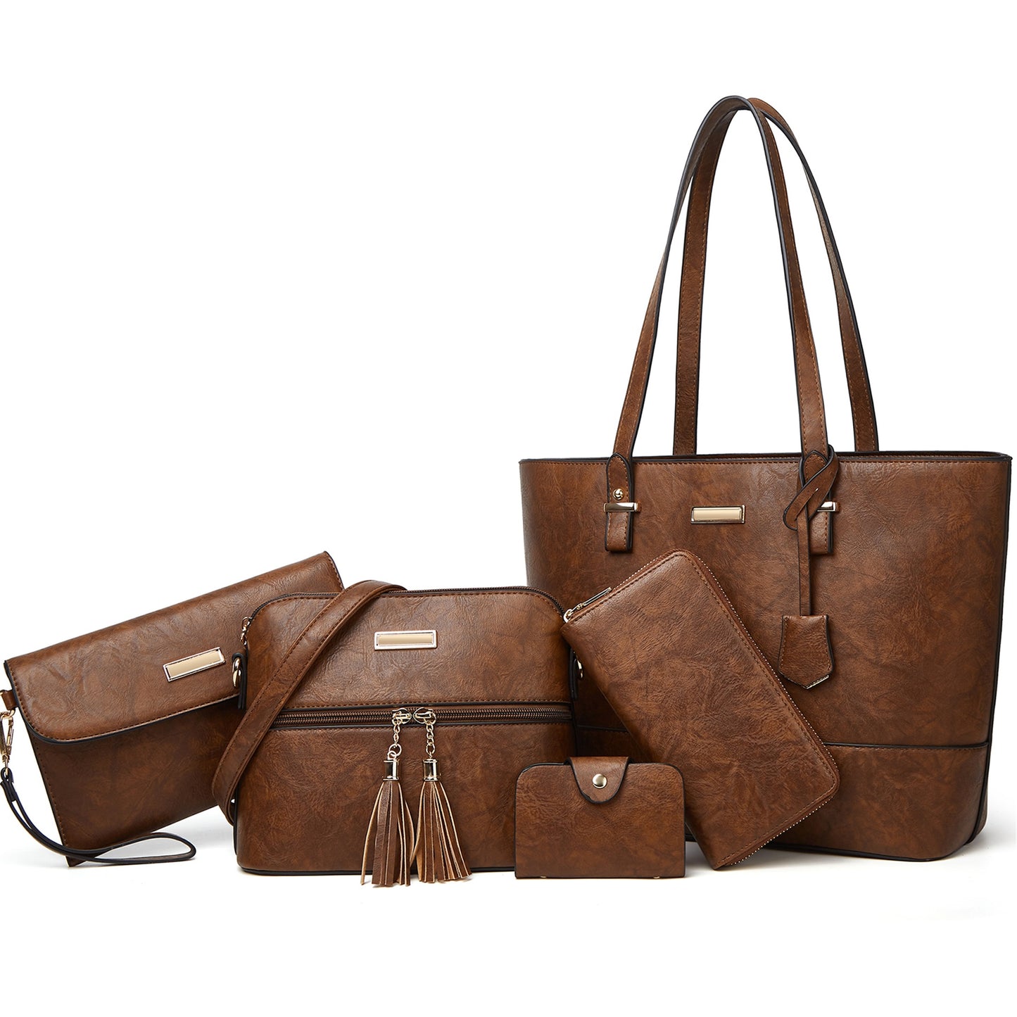AICARE Purses for Women, 5 Piece Handbag Set with Satchel Tote Shoulder Bag and Wallet