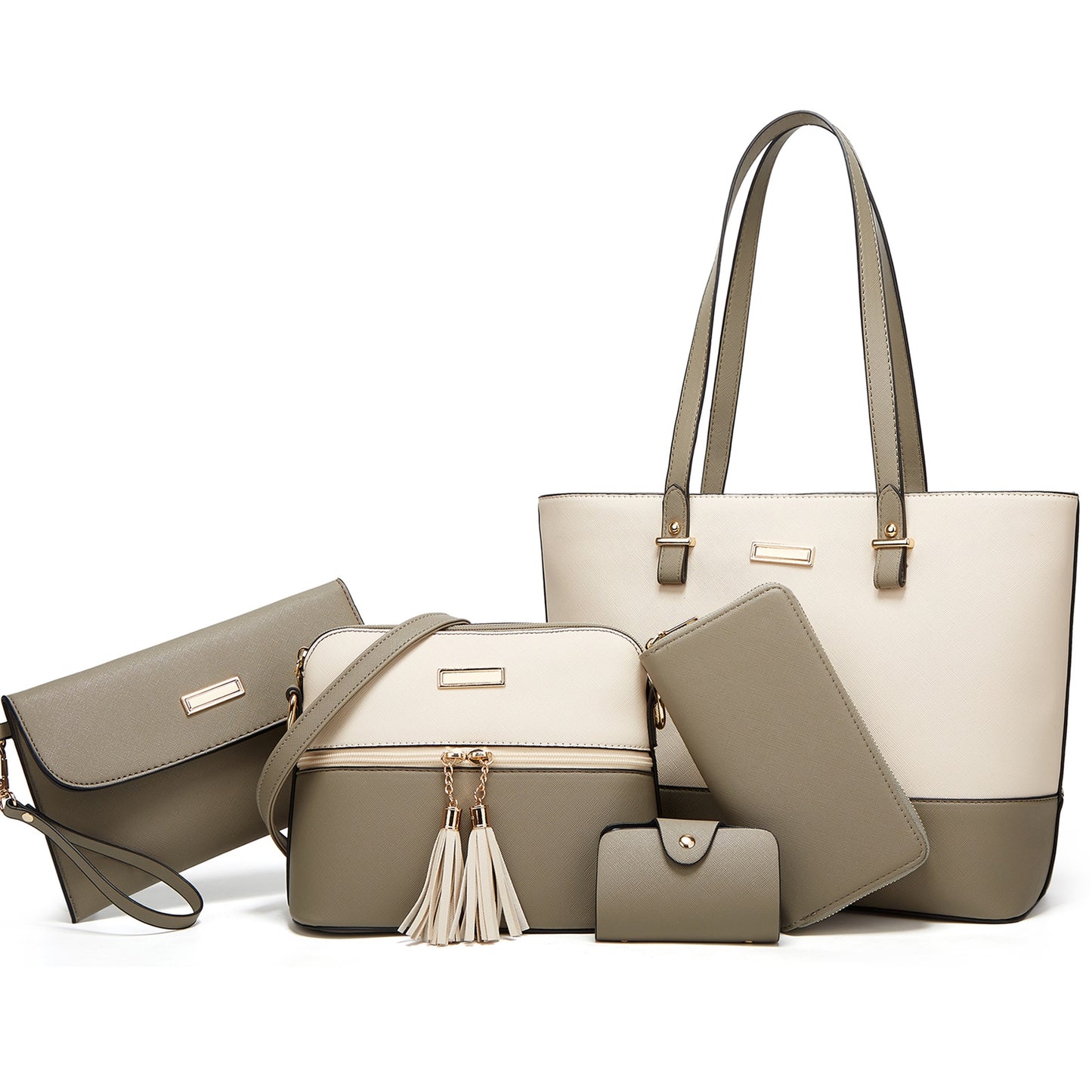 AICARE Purses for Women, 5 Piece Handbag Set with Satchel Tote Shoulder Bag and Wallet