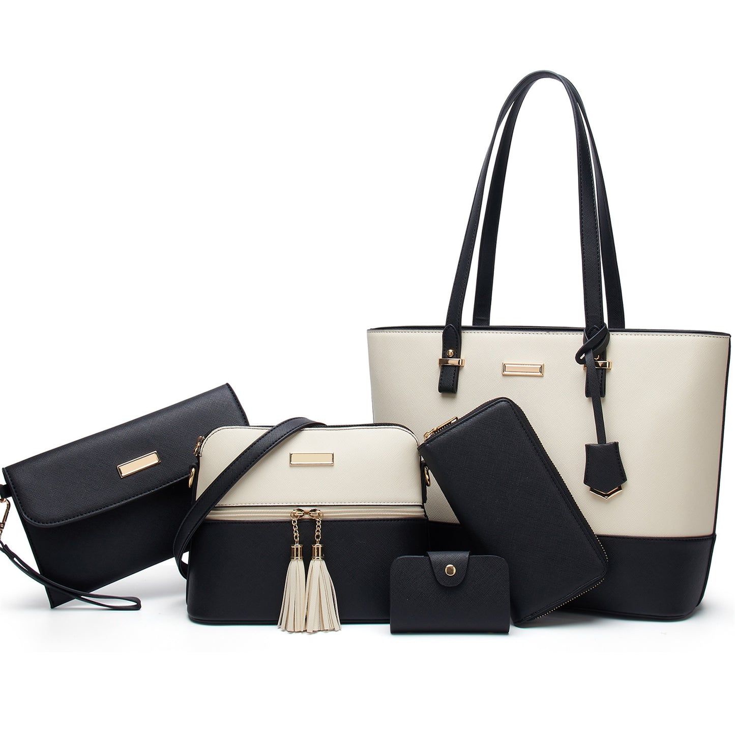 AICARE Purses for Women, 5 Piece Handbag Set with Satchel Tote Shoulder Bag and Wallet