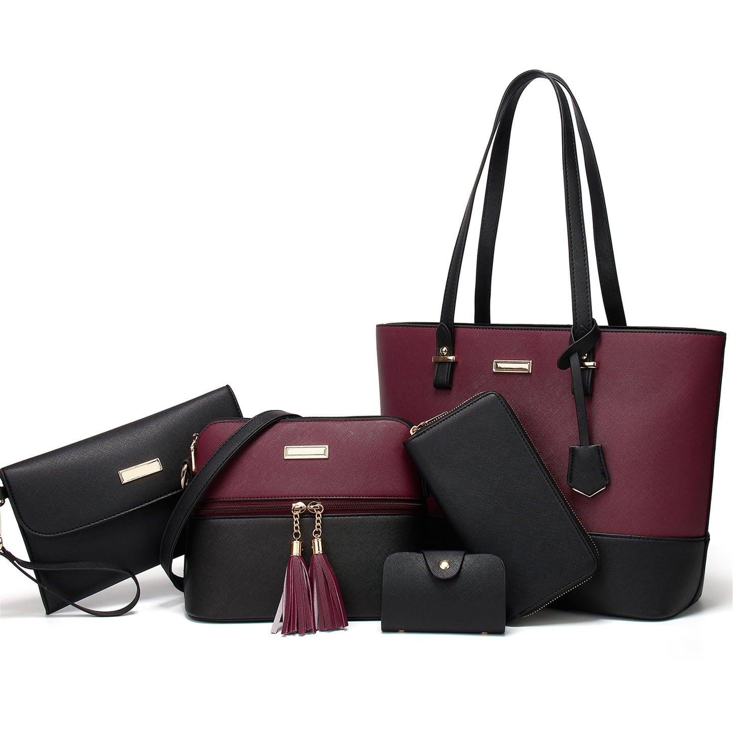 AICARE Purses for Women, 5 Piece Handbag Set with Satchel Tote Shoulder Bag and Wallet