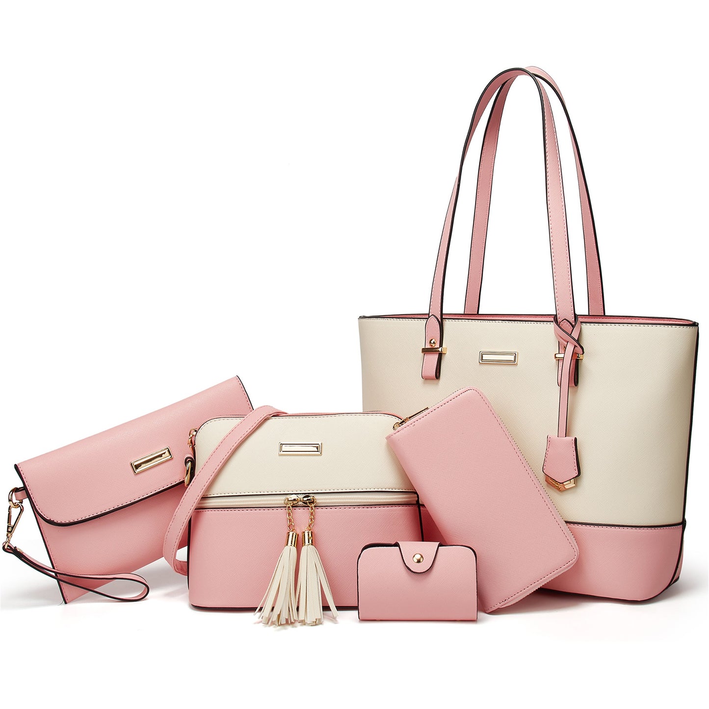 AICARE Purses for Women, 5 Piece Handbag Set with Satchel Tote Shoulder Bag and Wallet