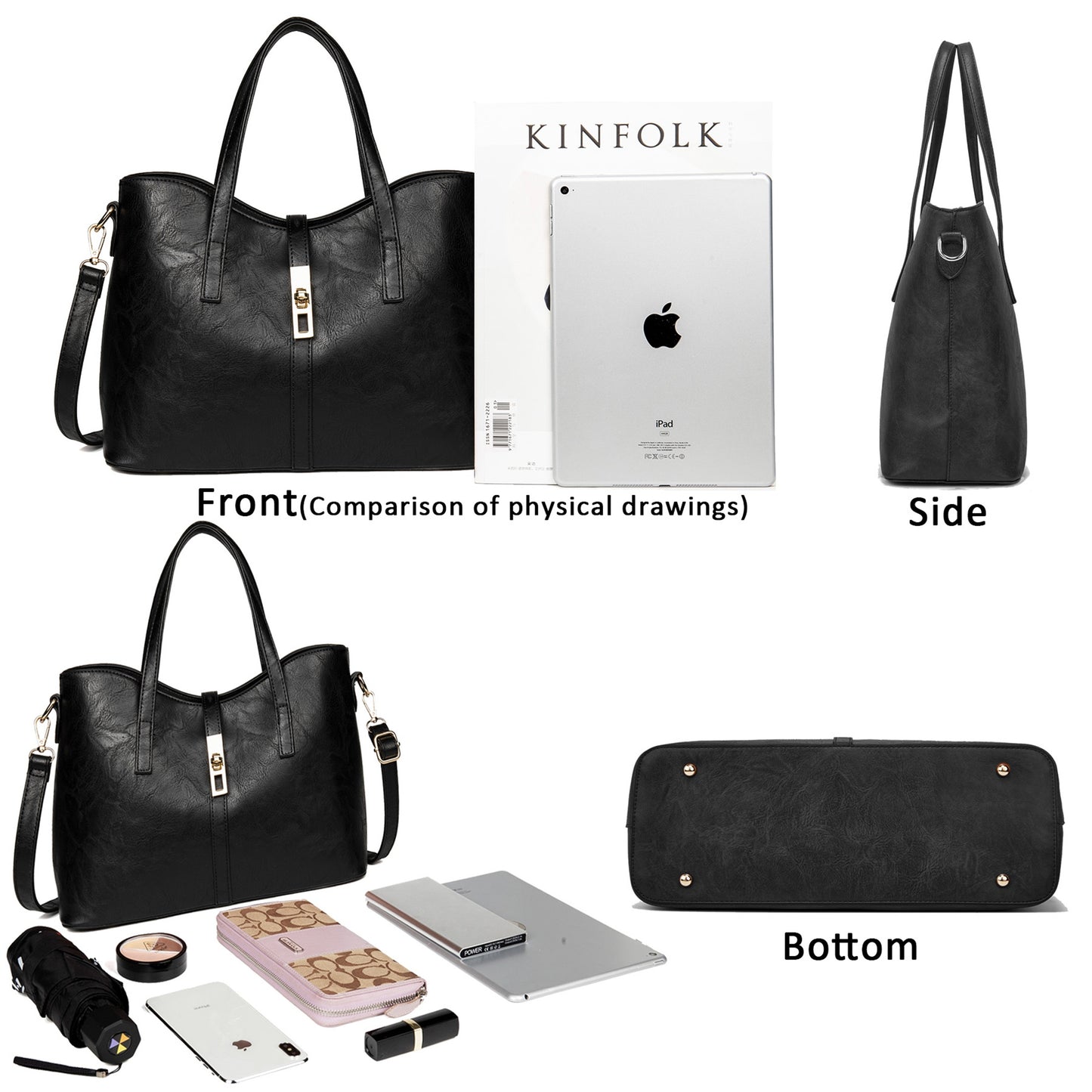 AICARE Women's 3-Piece Handbag Set, Satchel Shoulder Tote Bag with Wallet Purse