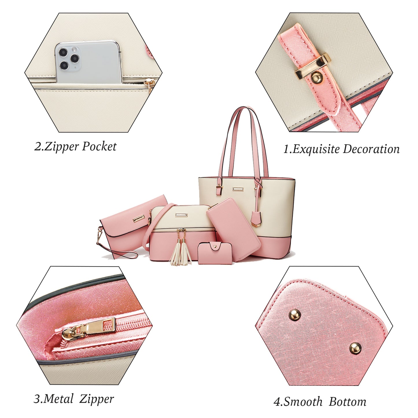 AICARE Purses for Women, 5 Piece Handbag Set with Satchel Tote Shoulder Bag and Wallet