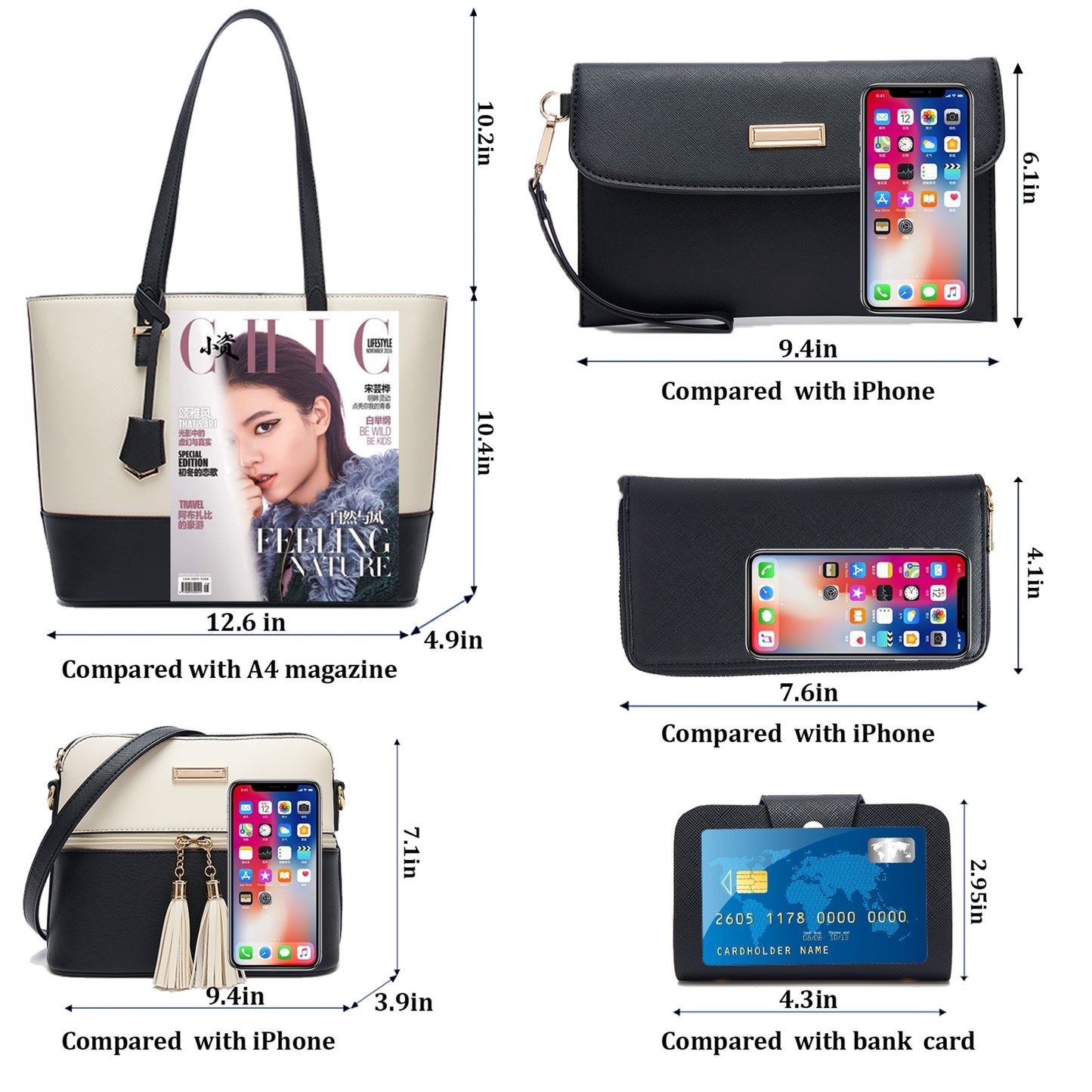 AICARE Purses for Women, 5 Piece Handbag Set with Satchel Tote Shoulder Bag and Wallet