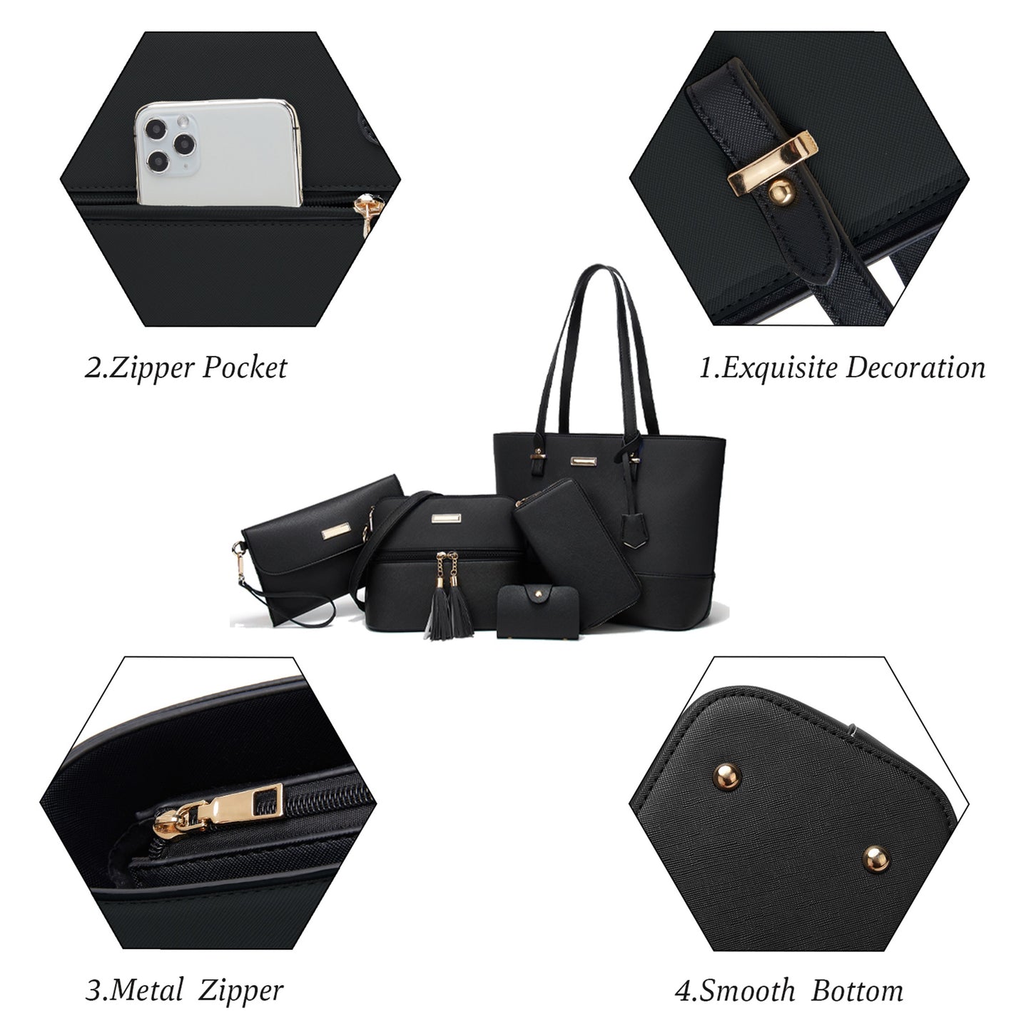AICARE Purses for Women, 5 Piece Handbag Set with Satchel Tote Shoulder Bag and Wallet