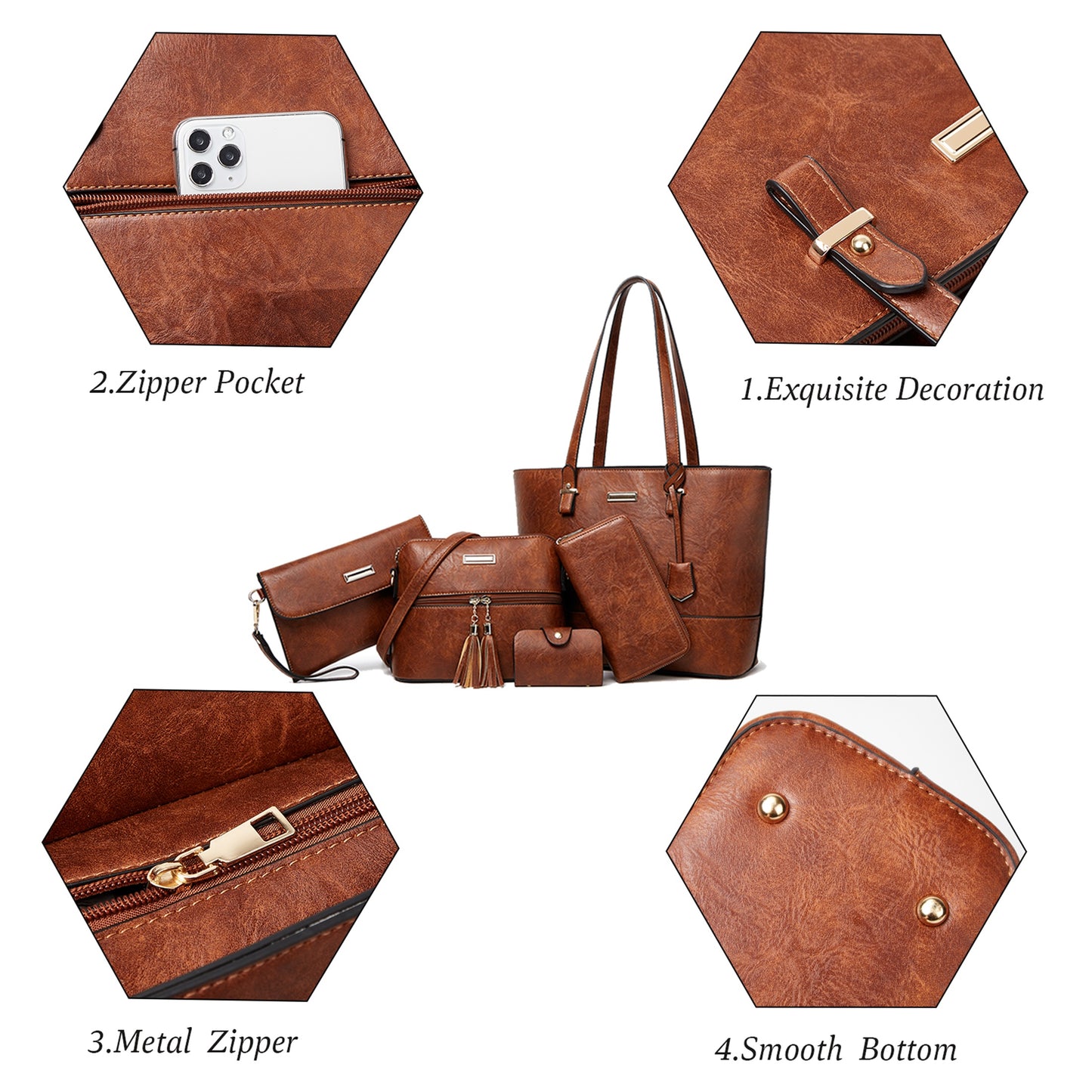 AICARE Purses for Women, 5 Piece Handbag Set with Satchel Tote Shoulder Bag and Wallet