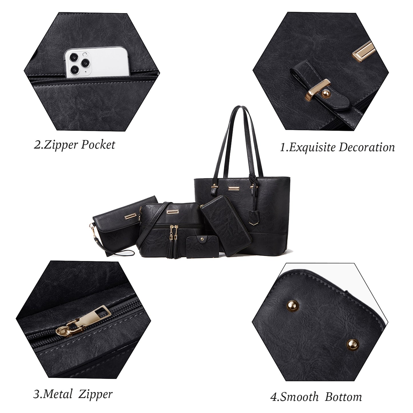 AICARE Purses for Women, 5 Piece Handbag Set with Satchel Tote Shoulder Bag and Wallet