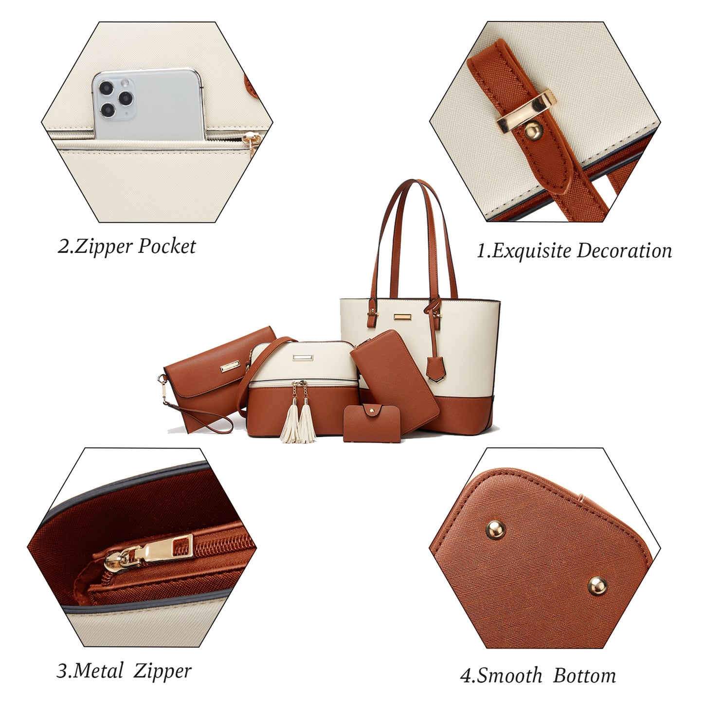 AICARE Purses for Women, 5 Piece Handbag Set with Satchel Tote Shoulder Bag and Wallet