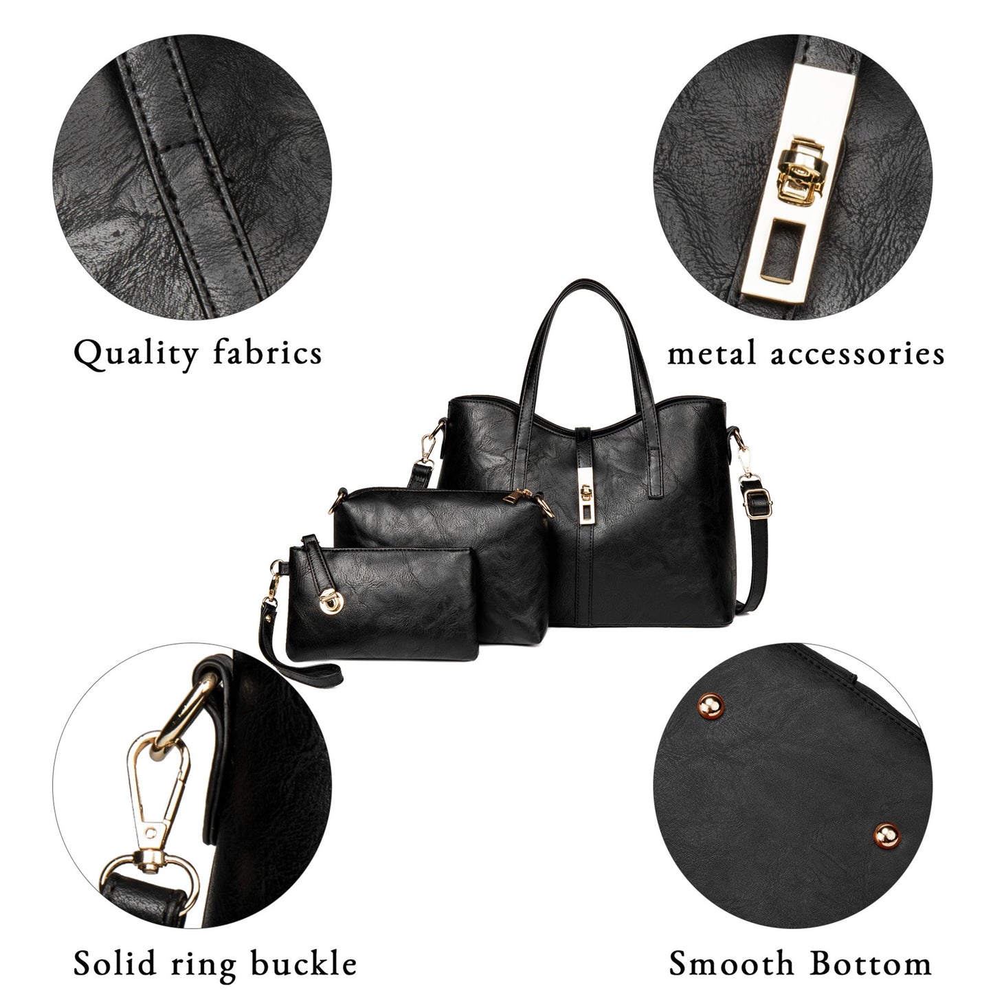 AICARE Women's 3-Piece Handbag Set, Satchel Shoulder Tote Bag with Wallet Purse