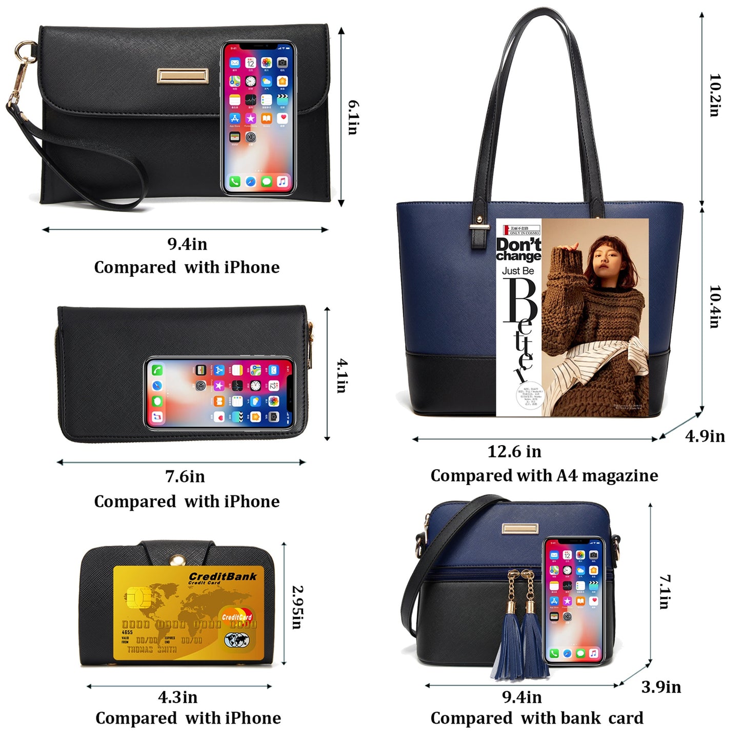 AICARE Purses for Women, 5 Piece Handbag Set with Satchel Tote Shoulder Bag and Wallet