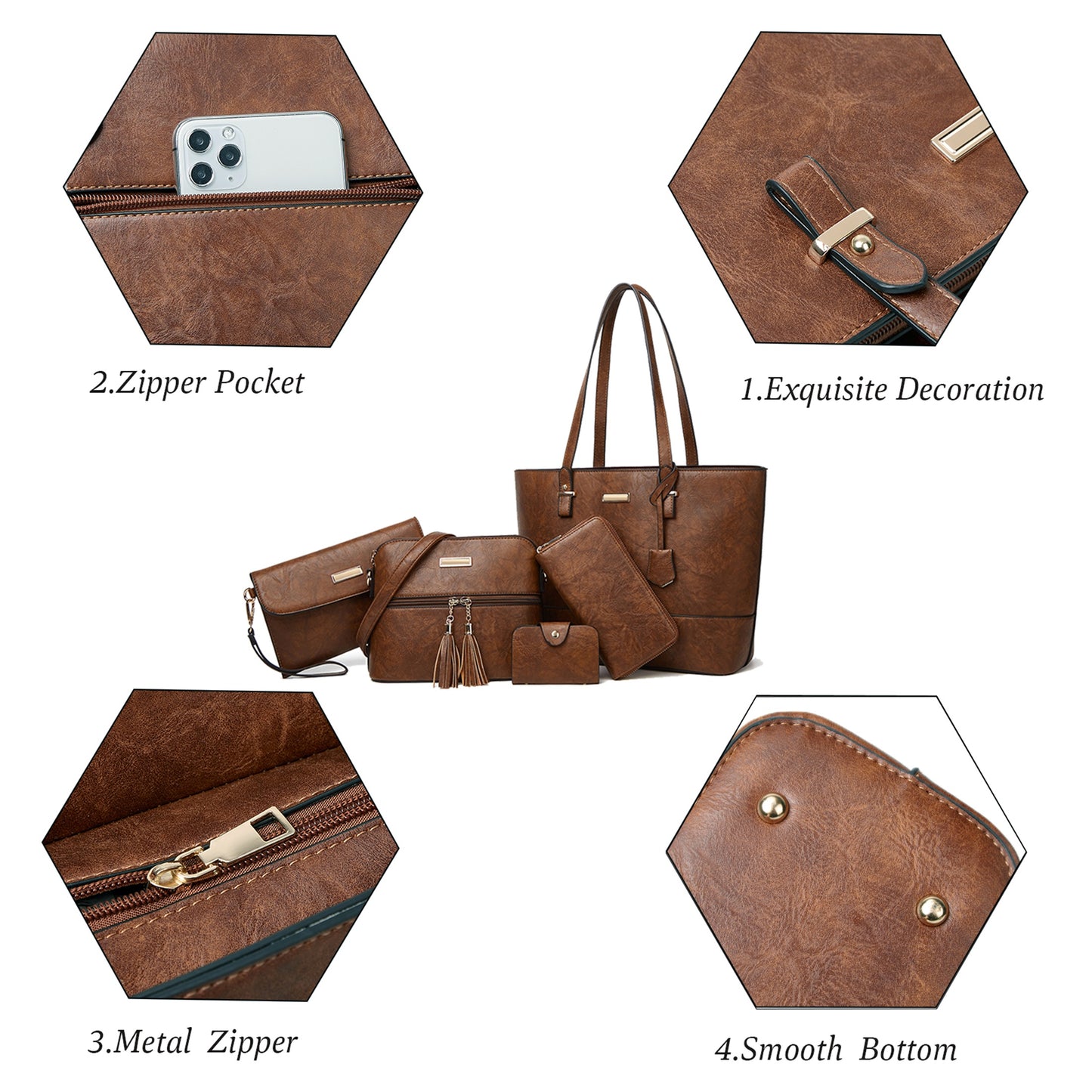 AICARE Purses for Women, 5 Piece Handbag Set with Satchel Tote Shoulder Bag and Wallet