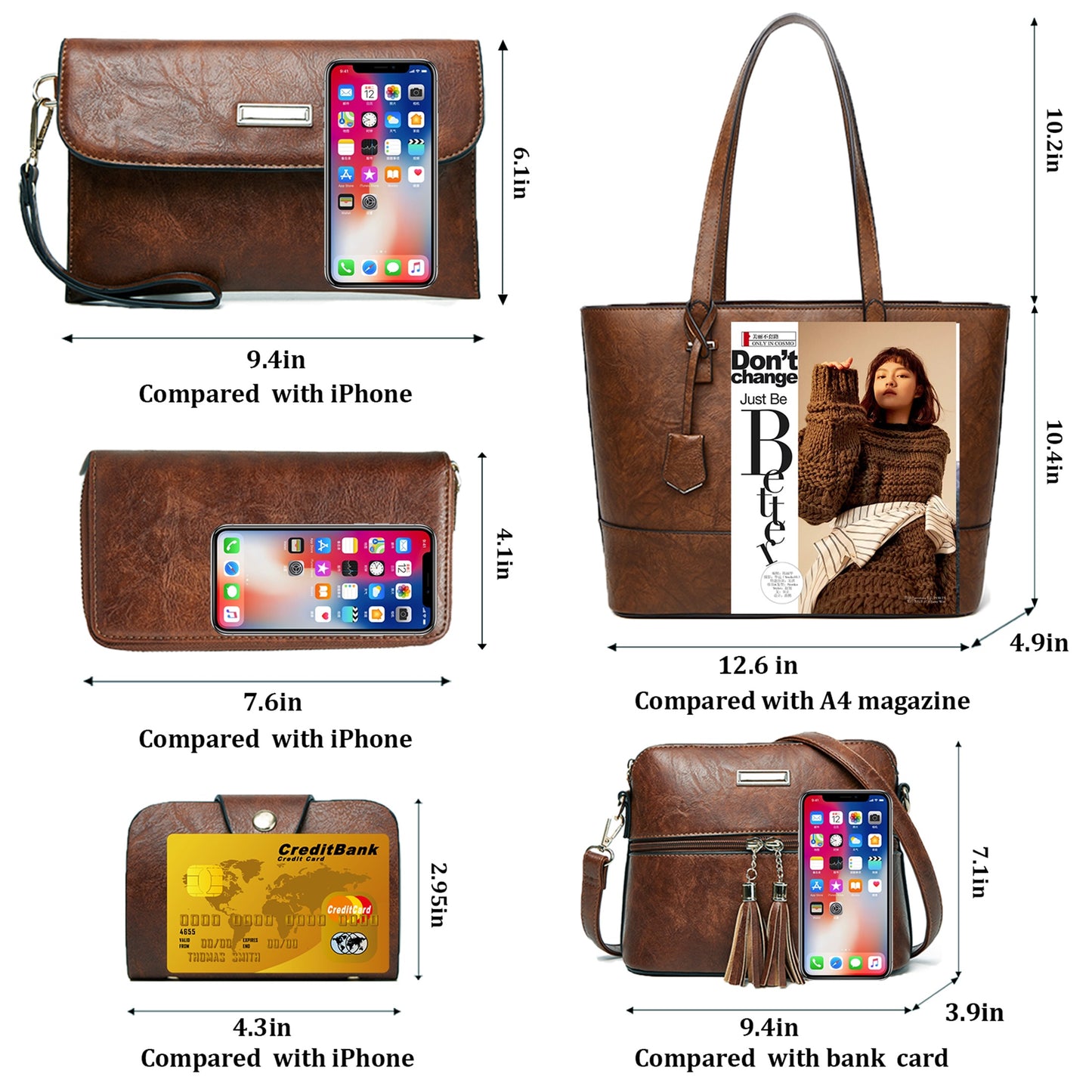 AICARE Purses for Women, 5 Piece Handbag Set with Satchel Tote Shoulder Bag and Wallet