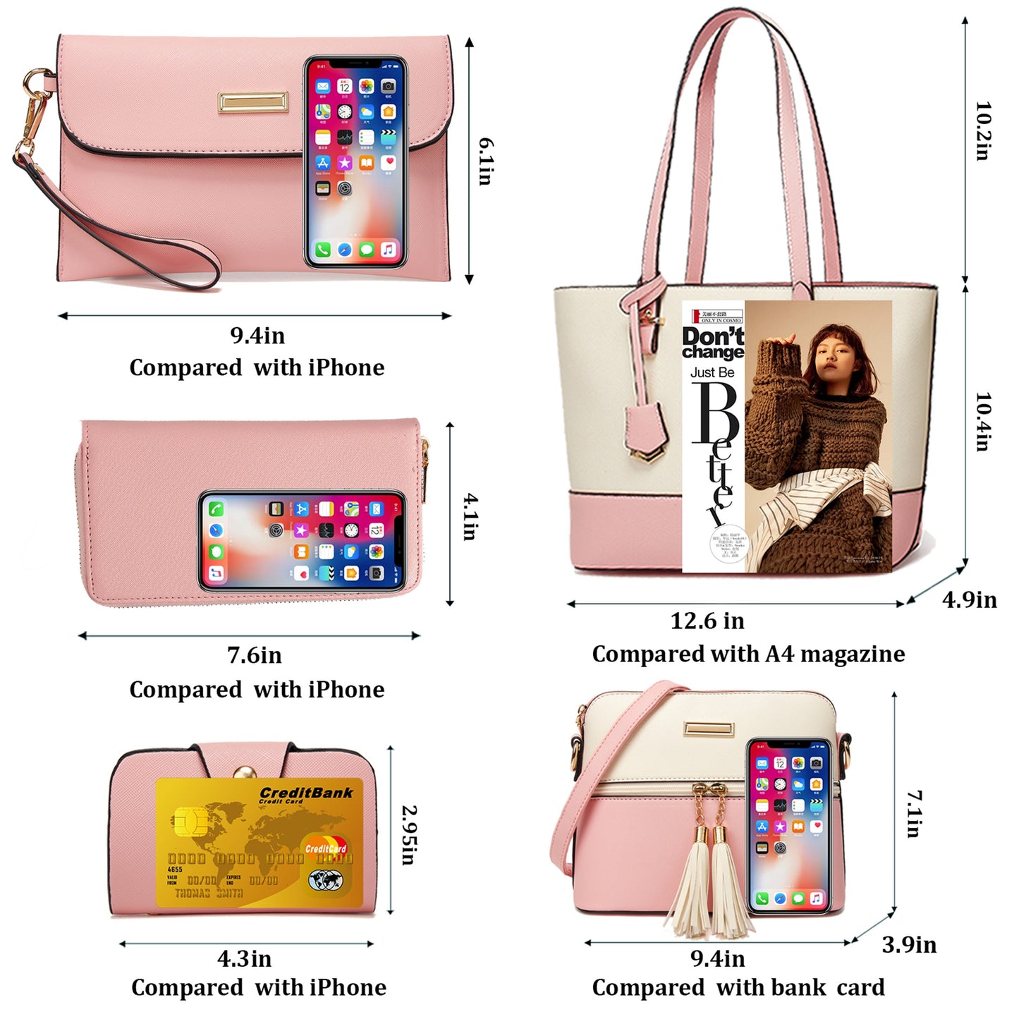 AICARE Purses for Women, 5 Piece Handbag Set with Satchel Tote Shoulder Bag and Wallet