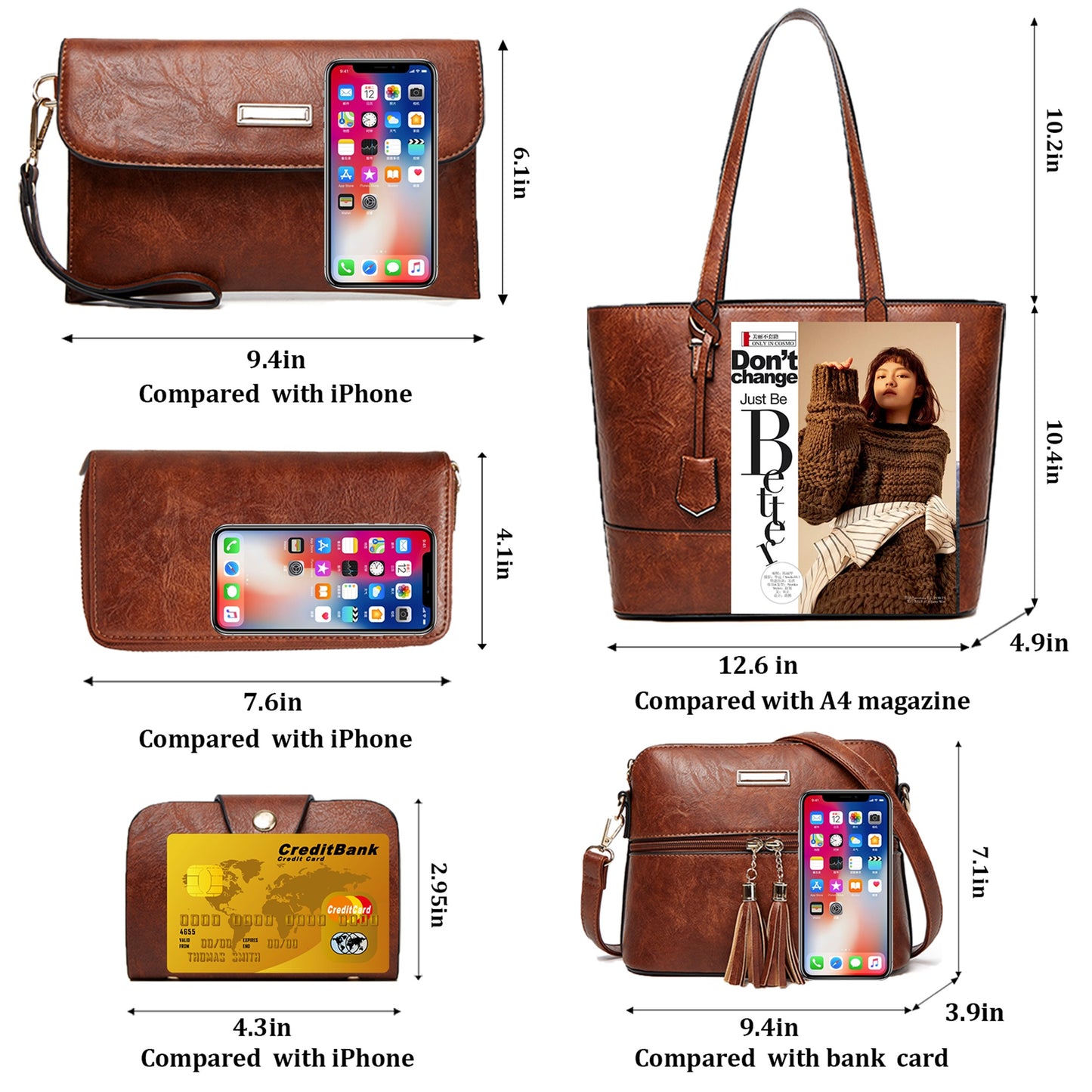 AICARE Purses for Women, 5 Piece Handbag Set with Satchel Tote Shoulder Bag and Wallet