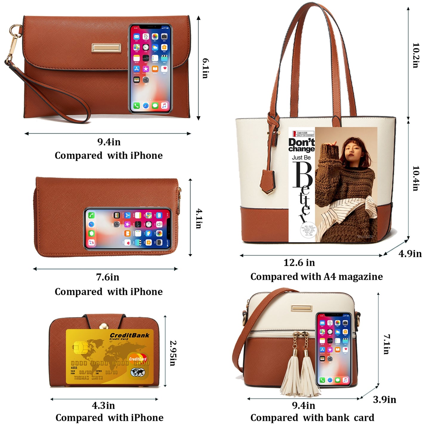 AICARE Purses for Women, 5 Piece Handbag Set with Satchel Tote Shoulder Bag and Wallet