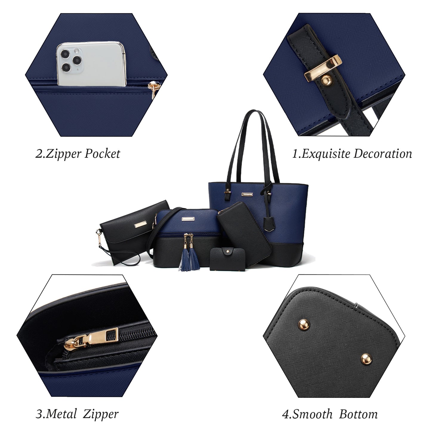 AICARE Purses for Women, 5 Piece Handbag Set with Satchel Tote Shoulder Bag and Wallet
