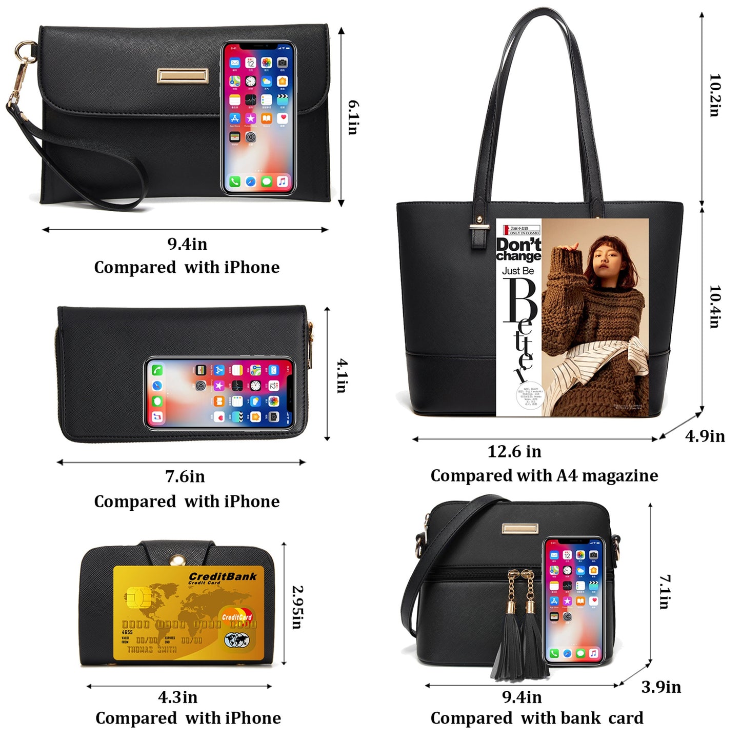 AICARE Purses for Women, 5 Piece Handbag Set with Satchel Tote Shoulder Bag and Wallet