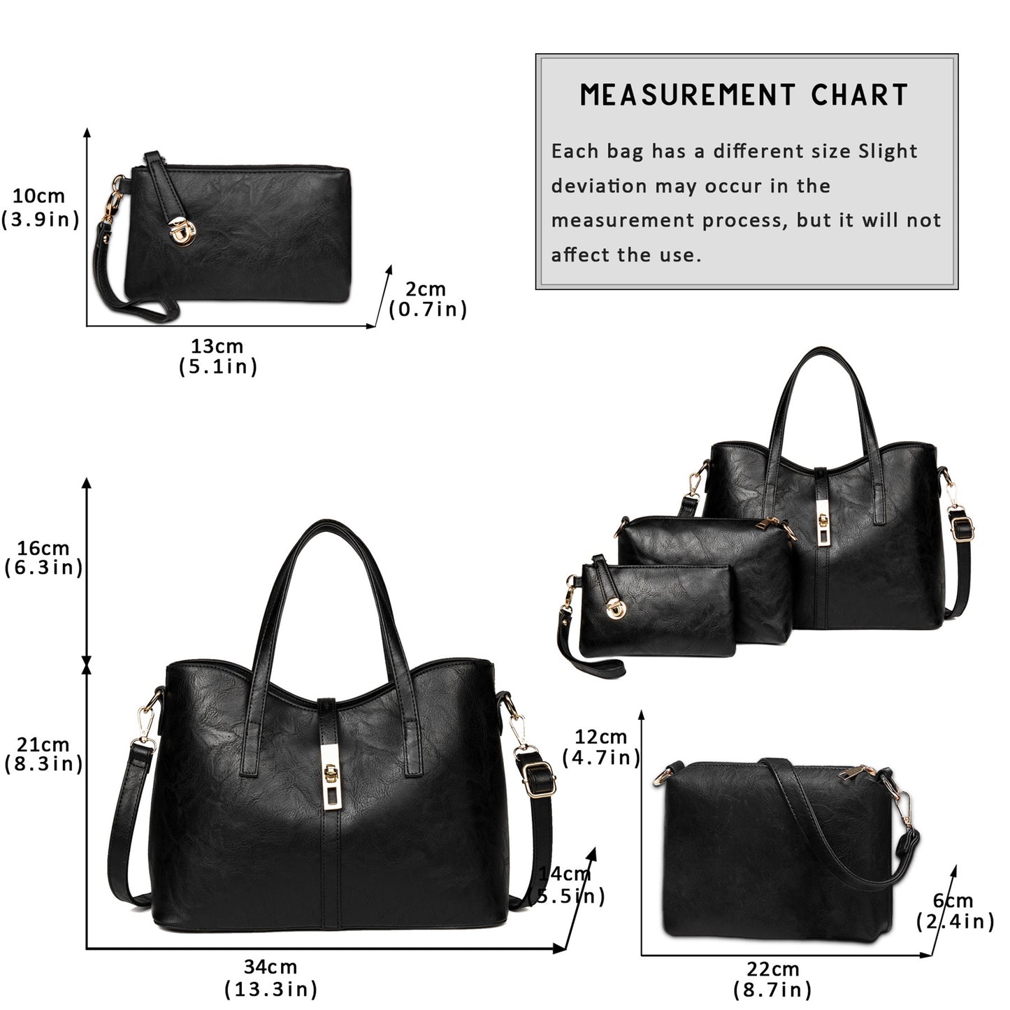 AICARE Women's 3-Piece Handbag Set, Satchel Shoulder Tote Bag with Wallet Purse