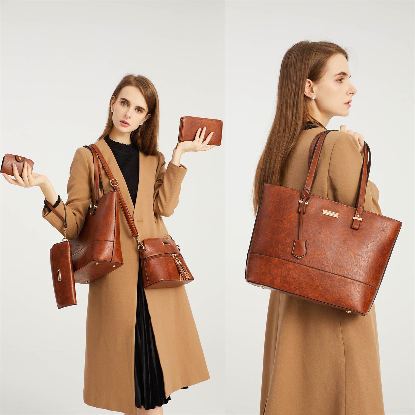 AICARE Purses for Women, 5 Piece Handbag Set with Satchel Tote Shoulder Bag and Wallet