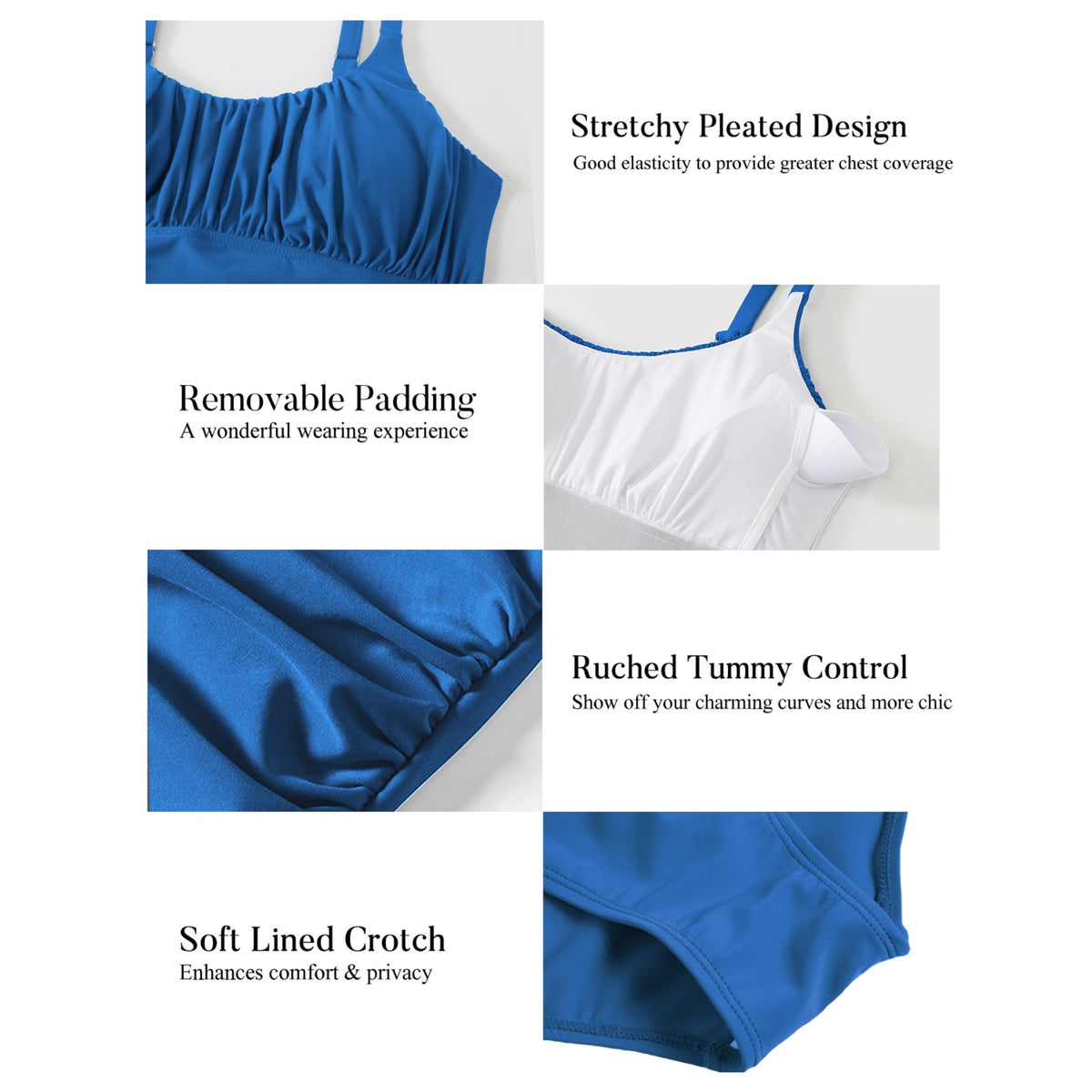 AICARE Women's One Piece Swimsuit Ruched Tummy Control Square Neck Bathing Suits